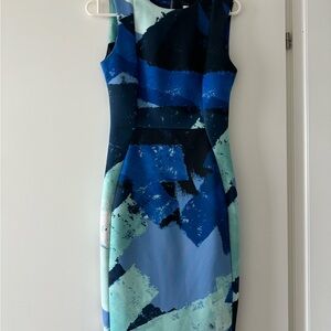 Elegant Blue Abstract Print Dress